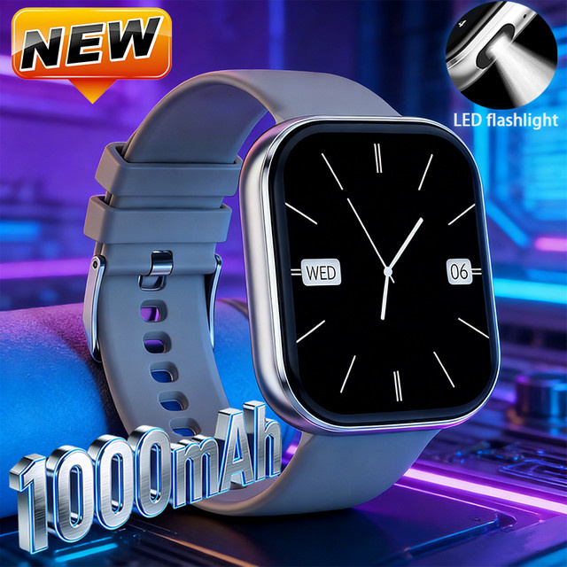 Paazomu Smartwatch mit 2,04 Zoll HD-Bildschirm, Bluetooth-Anruf, Herzfrequenzmesser und 1000mAh Akku in Schwarz oder Grau - Bild 1