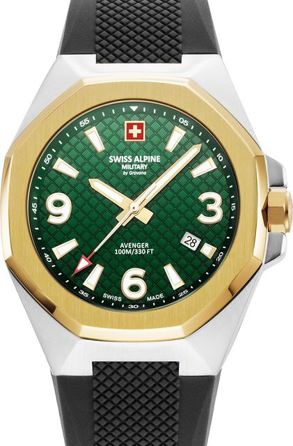 Swiss Alpine Military Herrenuhr, Quarz, Edelstahl, 42 mm, Silikon, Grün, 10 ATM - Bild 1