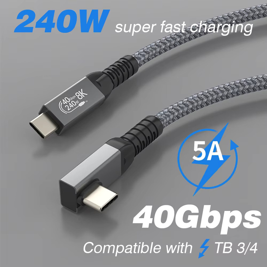 UGOURD Thunderbolt 4 Kabel mit 90 Grad Winkel USB4 Typ-C Datenübertragungskabel mit PD 240W und 40 Gbit/s für iPad, Laptop und SSD - Bild 2
