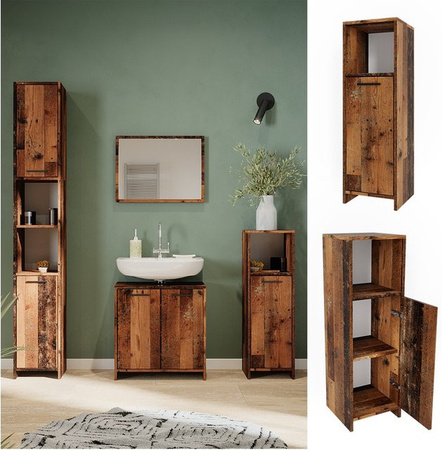 Vicco Midischrank Kiko Old Style Badschrank in Eiche Rustikal Braun, B/T/H: 30 x 30 x 95 cm