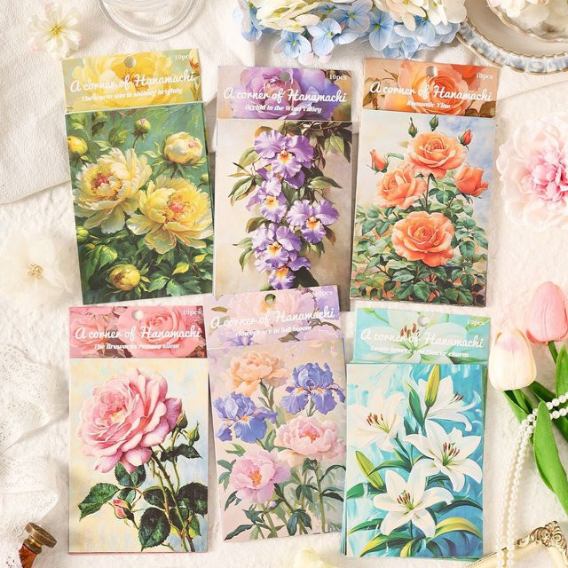 10 Stück A Corner Flower Town Serie Reliefgeprägte Blumen Bastelpapier für Collagen in Mehrfarbig - Bild 1