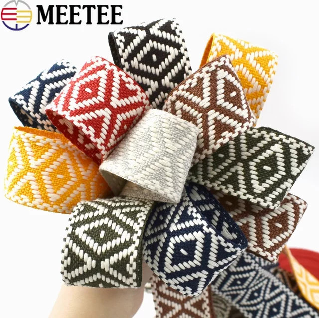 Meetee Jacquard Gurtband aus Polyester und Baumwolle in Ethno-Design, Breite: 3,8 cm, Mehrfarbig/Gelb - Bild 1