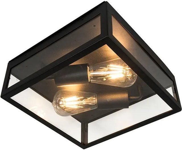 QAZQA Rotterdam Industrielle Outdoor-Deckenleuchte Schwarz, 2-flammig, Edelstahl und Glas, IP23, E27, dimmbar - Bild 1