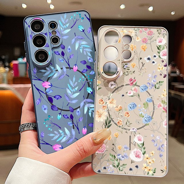 Magnetische Handyhülle mit Blumen- und Blattmuster für Samsung Galaxy S26 S25 Ultra Edge S24 S23 FE A57 A17 A56 A37 A16 A55 A36 A55 in Grün - Bild 1