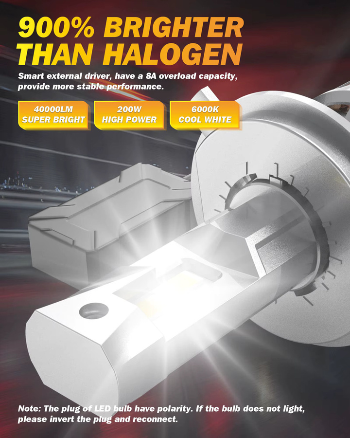 Katur 2 Stück Turbo H4 9003 HB2 LED-Scheinwerfer Set, 40000LM, 200W, 6000K, Canbus, Farbe: Silber - Bild 3