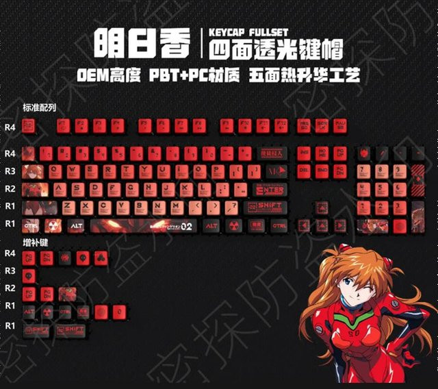 Discover Intime Rebuild of Evangelion Anime Tastenkappen aus transparentem PBT mit Thermosublimation in Rot und Transparent - Bild 1