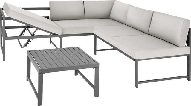 tectake Aluminium Sitzgruppe Faro in Grau mit 2 Sofas, Tisch und wetterfesten Polstern, B/T/H: 192,5 x 50 x 65 cm und 62 cm Höhe - Bild 2