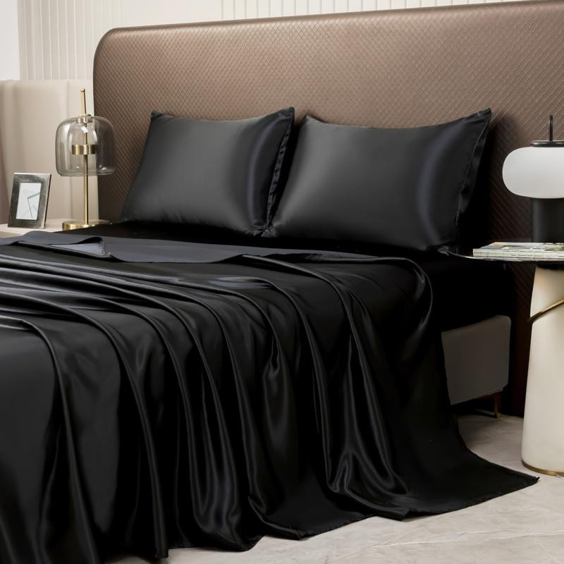 Satin Bettlaken-Set von Household supplies MH mit Oberlaken und Kissenbezug, eiskühlend und seidig glatt für den Sommer, Polyester - Bild 2