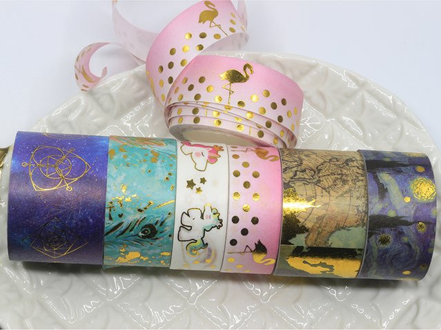 Amengguo Washi Tape Van Gogh Flamingos Gold Dekoratives Klebeband aus Papier für DIY und Schulbedarf in Multicolour - Bild 1