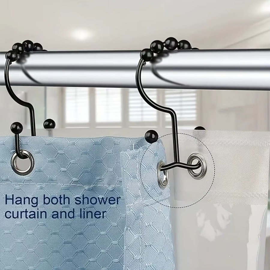 Doppelhaken für Duschvorhänge aus rostfreiem Metall in Schwarz - Bild 2