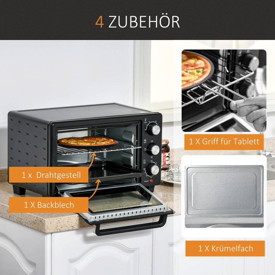 HOMCOM Minibackofen 21L in Schwarz mit Drahtgestell und Backblech - Bild 5