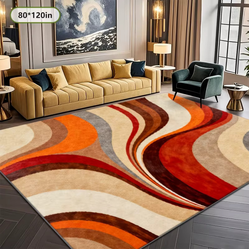 VIKAMA Retro Mid-Century Modern Teppich mit Wellenmuster, rutschfest und weich, mehrfarbig, B: 120 cm, T: 80 cm - Bild 3