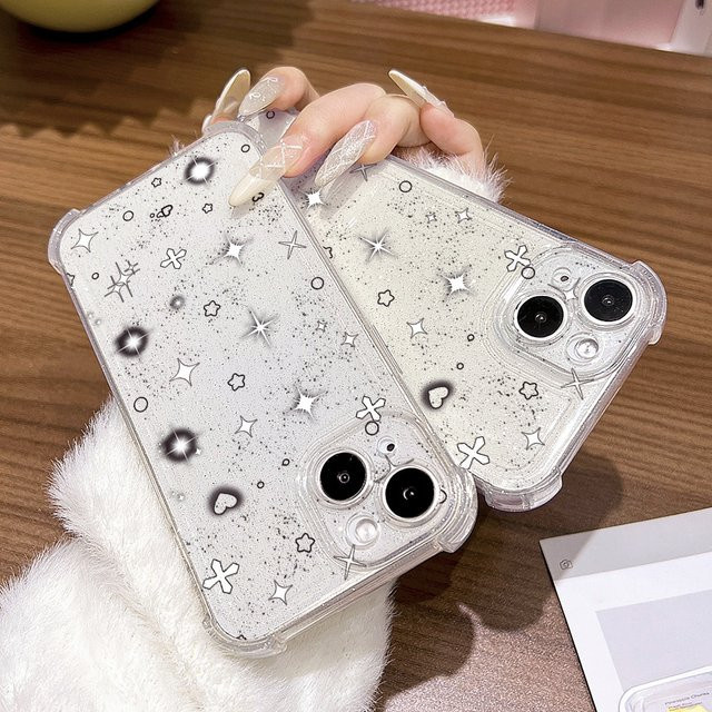 Stoßfeste Silikon Handyhülle mit glitzerndem Stern- und Herzdesign für Apple iPhone in Transparent - Bild 1