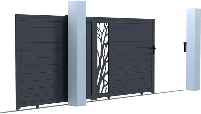 Vente-unique Schiebetor Labrit II aus Aluminium in Anthrazitgrau, Breite: 384 cm - Bild 1