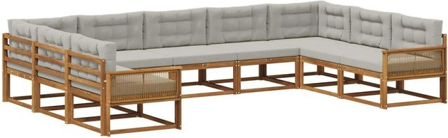 vidaXL Outdoor-Sofagarnitur in U-Form aus massivem Akazienholz mit Kissen in Grau und Natur - Bild 1
