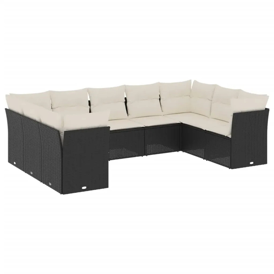 vidaXL 9-teilige Garten-Sofagarnitur in U-Form aus Poly-Rattan in Schwarz mit Sitzkissen und Rückenkissen - Bild 2