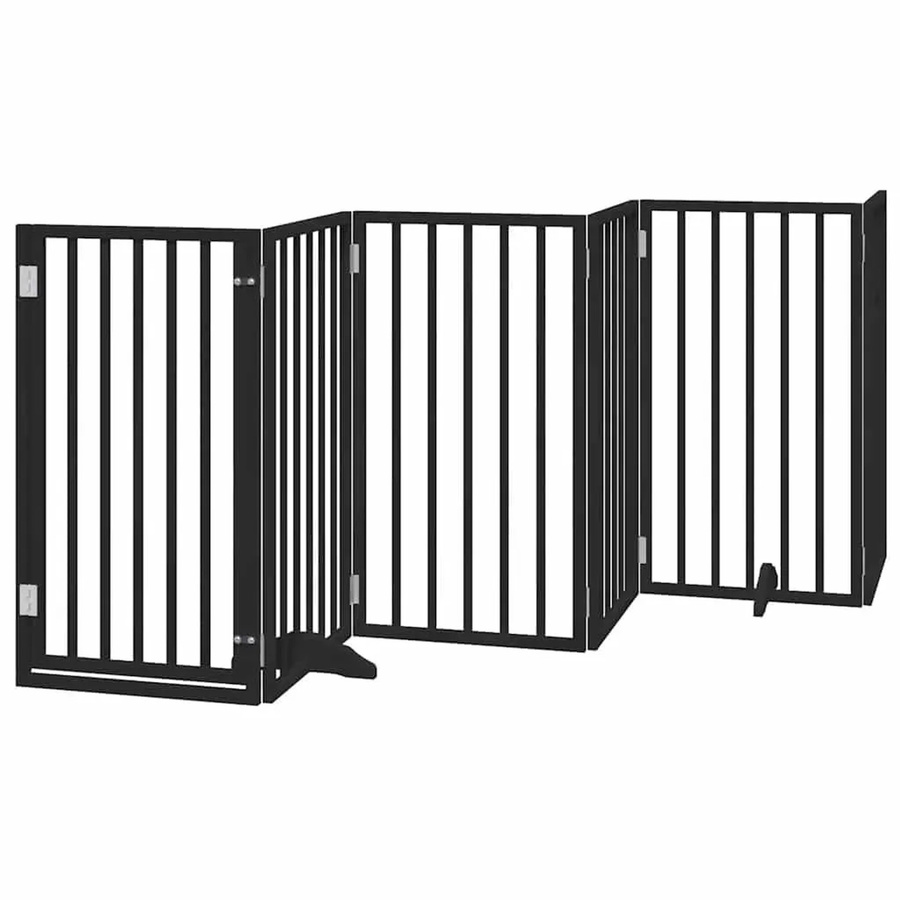 vidaXL 6-teiliges Hundetor aus Pappelholz mit Tür, faltbar, Schwarz, Breite: 300 cm - Bild 2