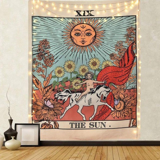 Tarot-Wandteppich Sonne im Mittelalter-Stil, mehrfarbig und schwarz, B: 75 cm, H: 100 cm - Bild 1