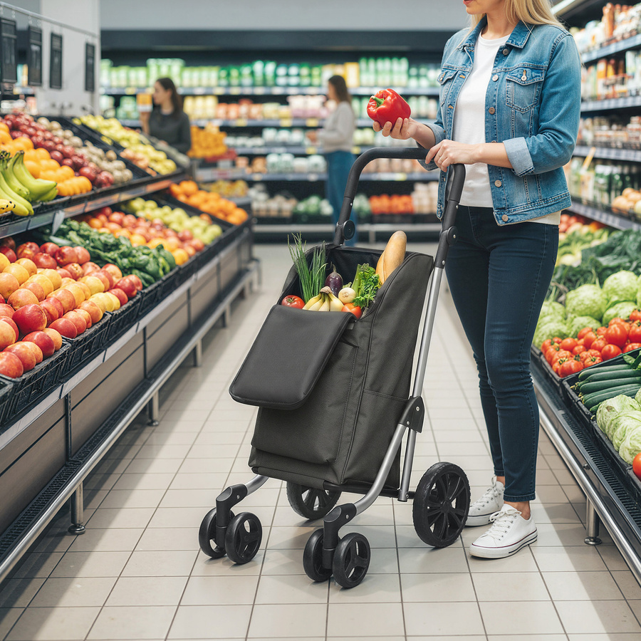 HOMCOM 3in1 Einkaufstrolley klappbar mit Kühlfach und abnehmbarer Tasche, Dunkelgrau - Bild 2