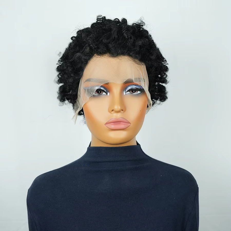OYM HAIR Lace-Front Echthaar-Perücke, kurze Pixie, lockiges Remy-Haar, Damen - Bild 4