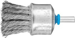 PFERD Pinselbürste PBG mit Kunststoffschutz, gezopft, Edelstahl-Draht Ø 0,25 mm, Durchmesser: 30 mm, Schaft-Ø: 6 mm, Farbe: Blau/Silber - Bild 1