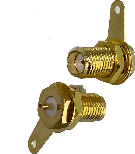 10 Stück SMA Buchse mit Schottmutter und Lötplatte, HF Koaxial Stecker aus Messing, Goldfarben, USB-C kompatibel - Bild 1