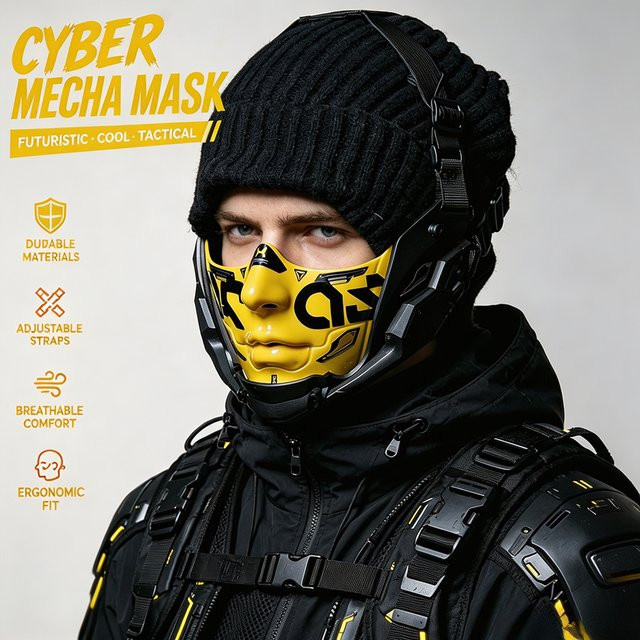 JAUPTO Cyberpunk-Stil Halbgesichts-Mecha-Maske, Taktische Maske - Bild 1