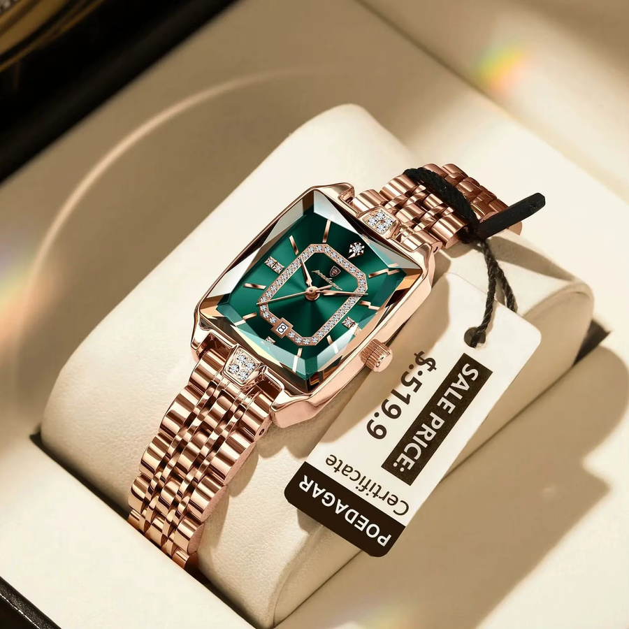 POEDAGAR Armbanduhr Quarz, Edelstahl, Roségold, Grün, Damen - Bild 2