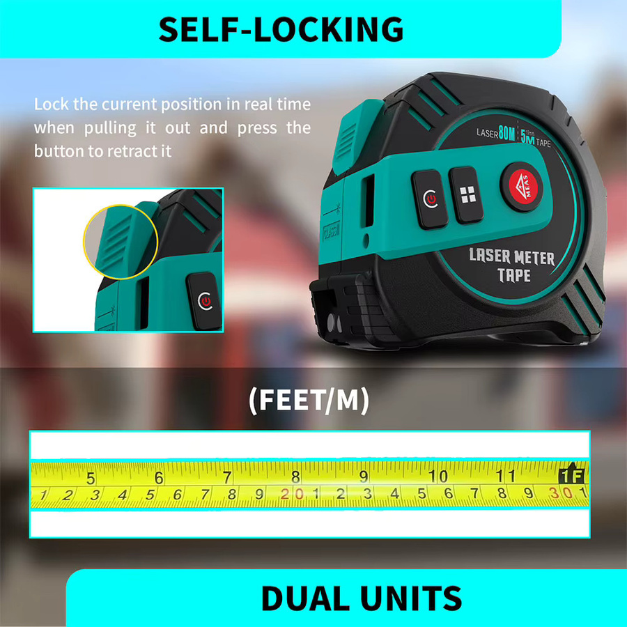 2-in-1 wiederaufladbarer Laser-Entfernungsmesser mit 80m Reichweite und 5m Maßband, grüner Laser-Entfernungsmesser mit LCD-Display und Magnet - Bild 4