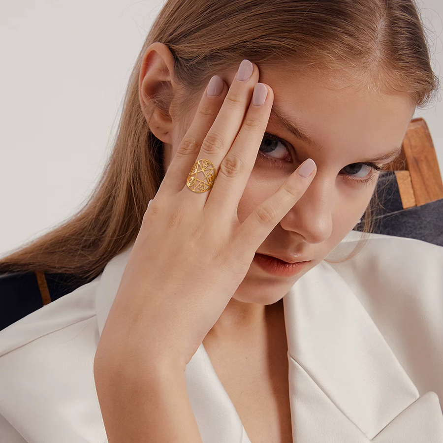 LIKGREAT Ringe, Pentagramm, verstellbar, Gold, Damen - Bild 2