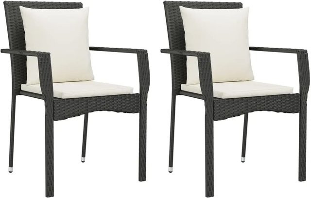 Furnicato Gartenstuhl aus Poly Rattan und Stahl in Schwarz mit Armlehnen und Polstern, B/T/H: 59 x 54 x 88 cm - Bild 1