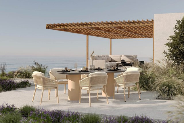 Hartman Shades of Colour Valencia/Altea Garten-Essgruppe mit 6 Diningsesseln, oval, cappuccino/anthrazit/beige, Aluminium/Keramik/Rope - Bild 1