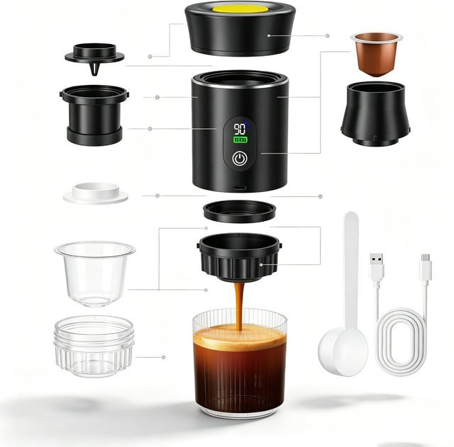 Rbefeuly 3-in-1 Elektrische Espressomaschine als tragbare Mini-Kapselmaschine in Weiß - Bild 1