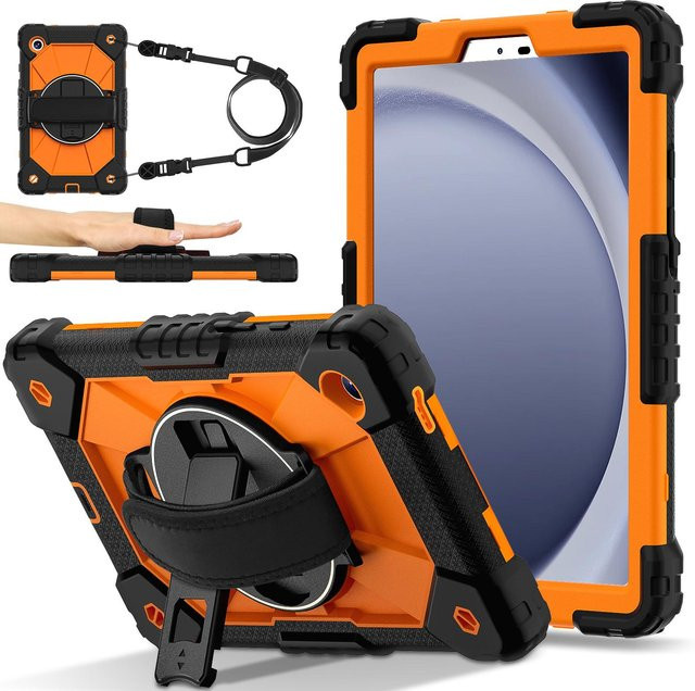 Robuste Armor Schutzhülle für Samsung Galaxy Tab A9 8.7 SM-X110 SM-X115 SM-X117 mit drehbarem Ständer und Schultergurt in Orange - Bild 1