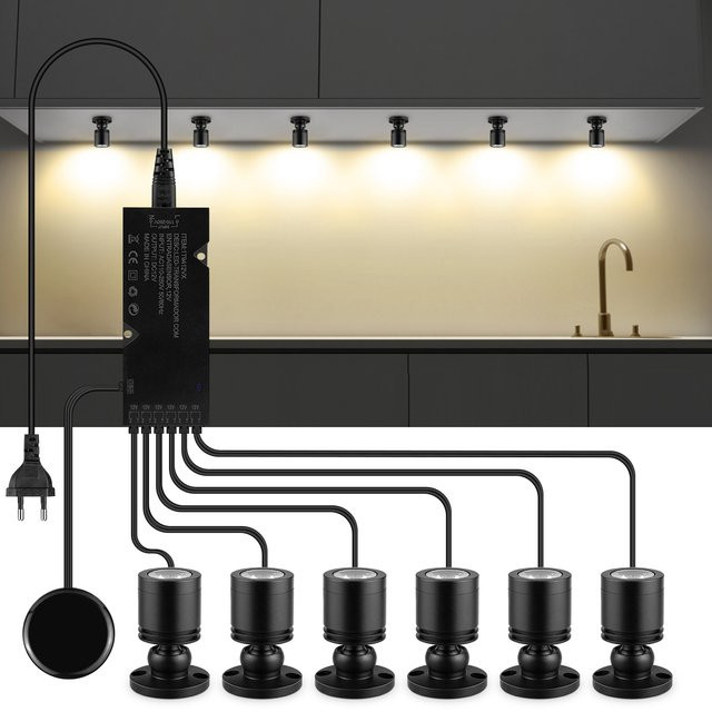 Guillermo 12V LED-Schrankbeleuchtung mit Touch-Dimmer, 3W Spotlight für Holz und Glas, Weiß - Bild 1