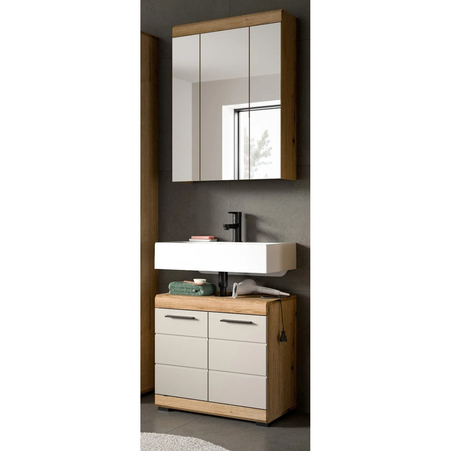 Inn.Furn Badmöbel Set Shawn 2-teilig in Sand und Eiche mit Spiegelschrank und Waschbeckenunterschrank, Breite: 60 cm - Bild 2