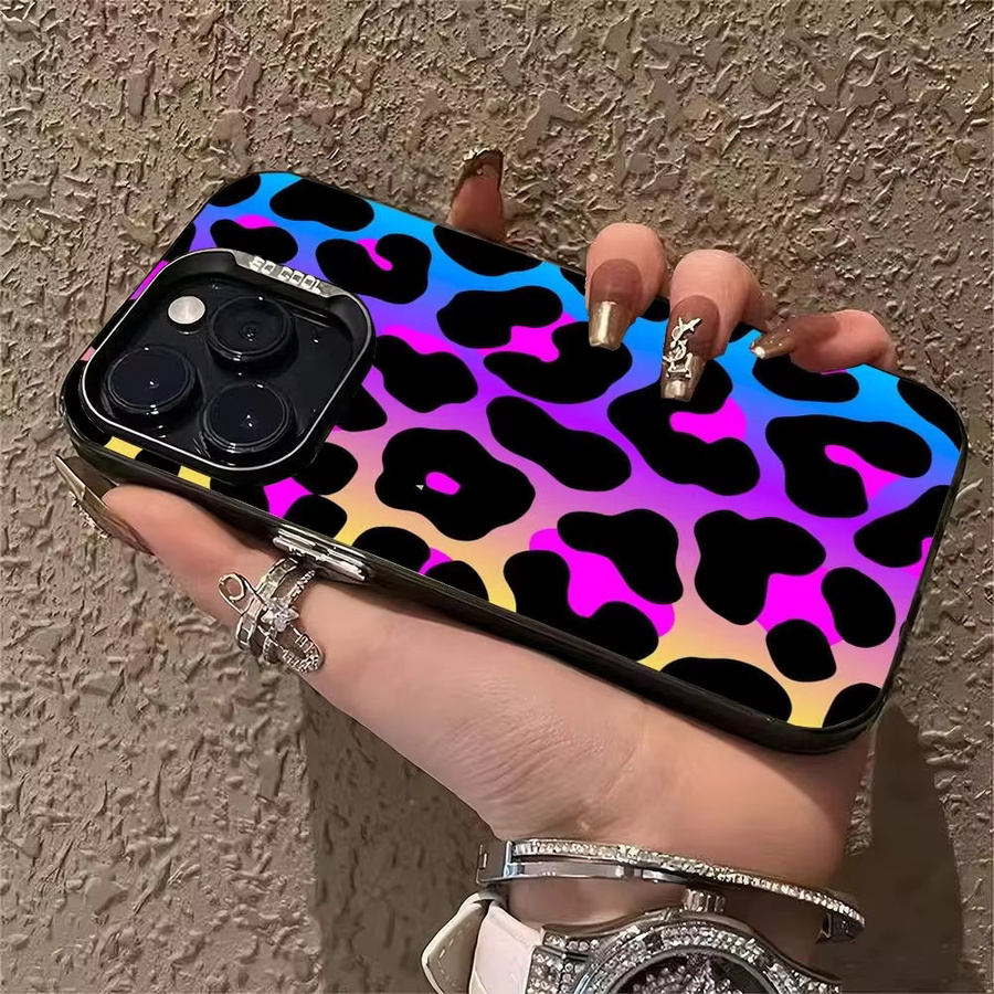 Personalisierte Handyhülle mit farbigem Leopardenmuster für Apple iPhone Modelle, Anti-Drop Schutz, Multicolor - Bild 2