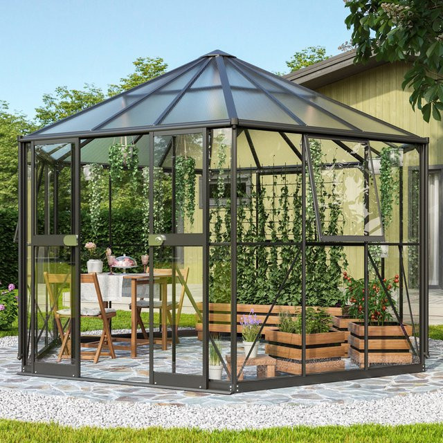 Vitavia Gewächshaus Pi 9000 in Schwarz mit 3 mm ESG-Glas - Bild 1