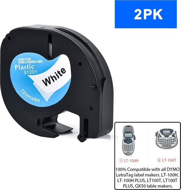 2 Rollen Dymo Klebeetikettenband 91201 in Weiß, 12 mm Thermoband kompatibel mit Dymo LT100H und den Modellen 91331, 59422, 91202, 91200 - Bild 1