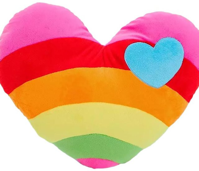 Regenbogen Herz Plüschkissen von Yiran Health & Beauty, Buntes Herz-Dekokissen aus Polyester, Breite: 40 cm, Höhe: 35 cm - Bild 1