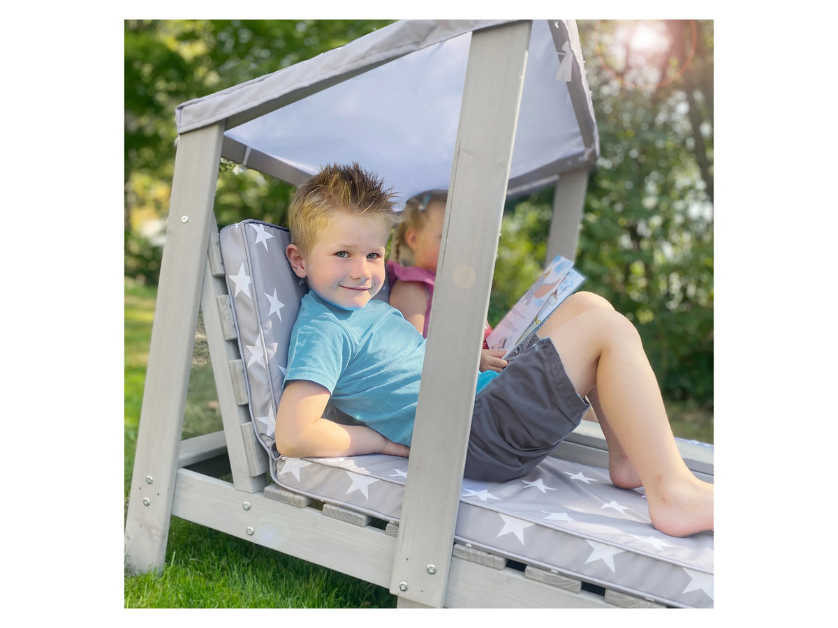 Roba Outdoor Kinder-Doppelliege Little Stars aus FSC-zertifiziertem Holz in Grau mit Sonnendach und Getränkehaltern - Bild 2