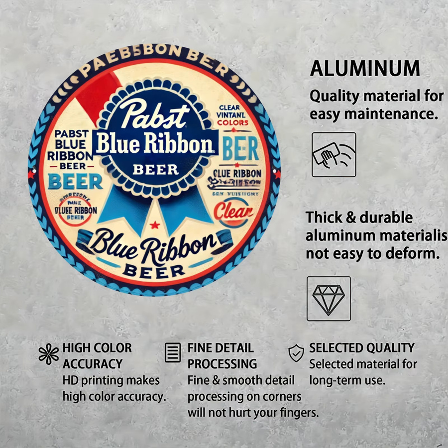 Pabst Blue Ribbon Metall-Wandkunst von Potdemiel, rundes Aluminiumschild in Multicolour, B/H: 20,3 x 20,3 cm - Bild 6