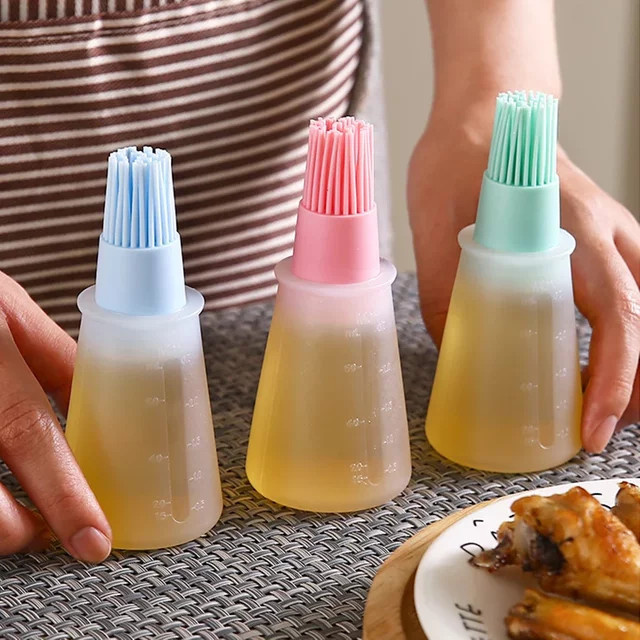 Venlohome 2er-Set Silikon Ölflasche mit Pinsel in Pink, hitzebeständiger Gebäckpinsel für Küche, Backen und BBQ - Bild 1
