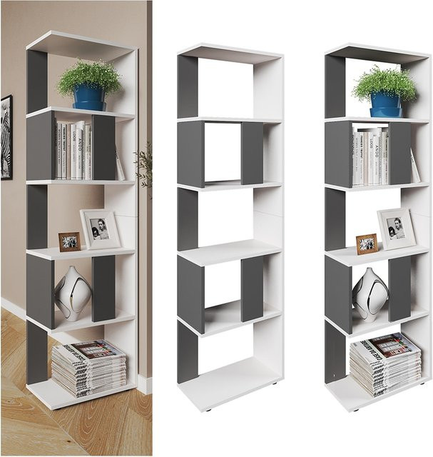 Vicco Raumteiler Bücherregal mit 5 Fächern in Weiß und Anthrazit, Höhe: 162 cm - Bild 1