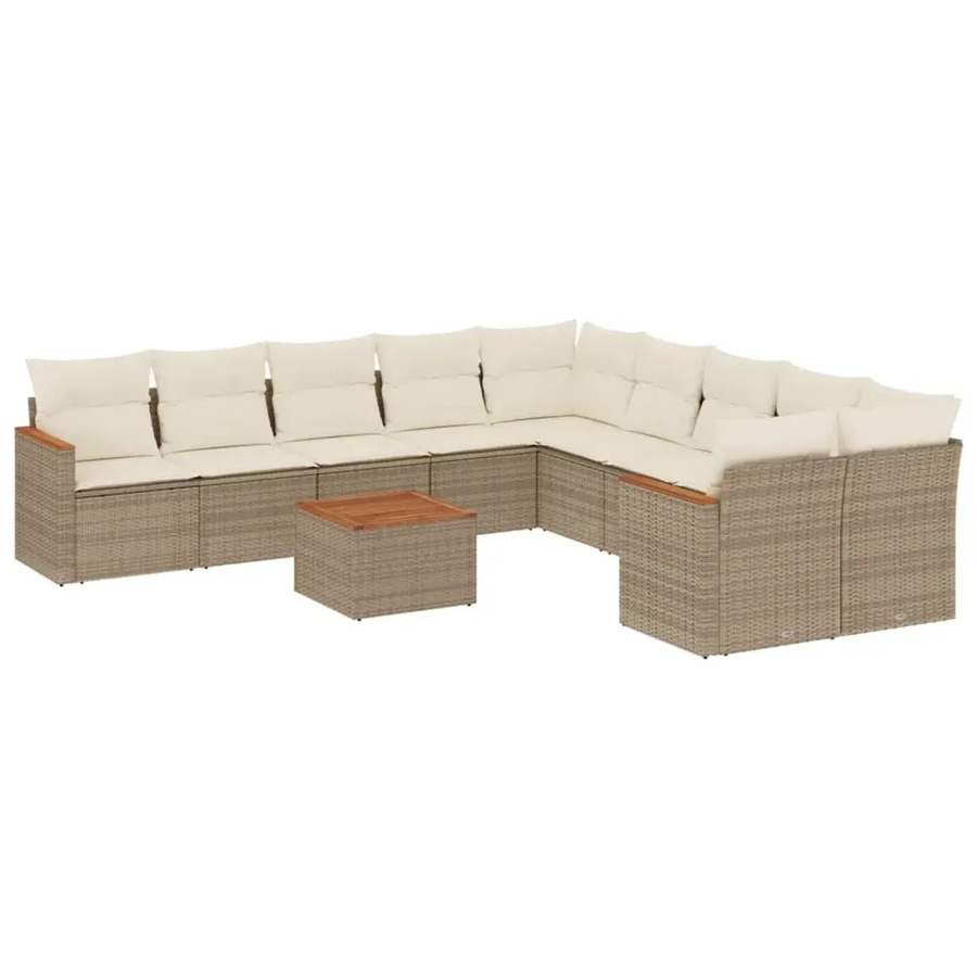 vidaXL 11-teilige Garten-Sofagarnitur aus Poly-Rattan und Akazienholz in Beige-creme mit Kissen - Bild 2