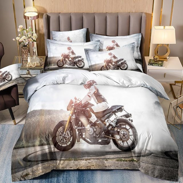 Bettwäsche-Set Binchi Fitness mit Motorrad 3D Offroad Print für Kinder und Teenager, Multicolor, B/H: 90 x 200 cm - Bild 1