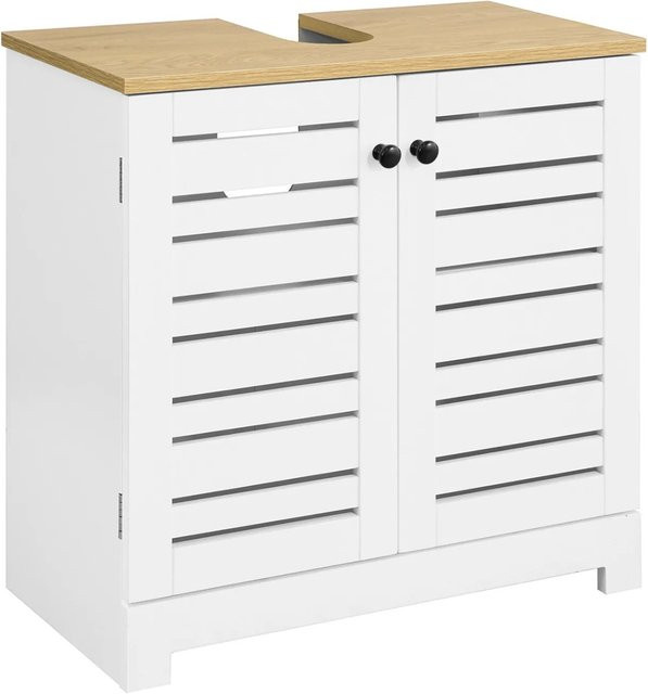 SoBuy Waschbeckenunterschrank mit Lamellentüren aus MDF in Weiß, B/T/H: 60 x 30 x 76 cm - Bild 1