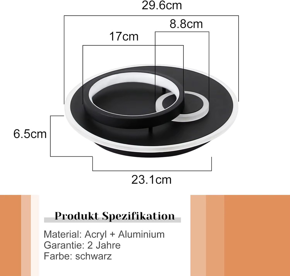 Nettlife LED Deckenlampe Modern Rund in Schwarz mit Fernbedienung und Dimmfunktion, 33W - Bild 2