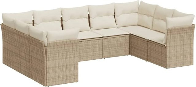 vidaXL 9-tlg. Garten-Sofagarnitur in L-Form aus Poly-Rattan und pulverbeschichtetem Stahl in Beige/Cremeweiß mit Sitzkissen und Rückenkissen inklusive Stauraum - Bild 1