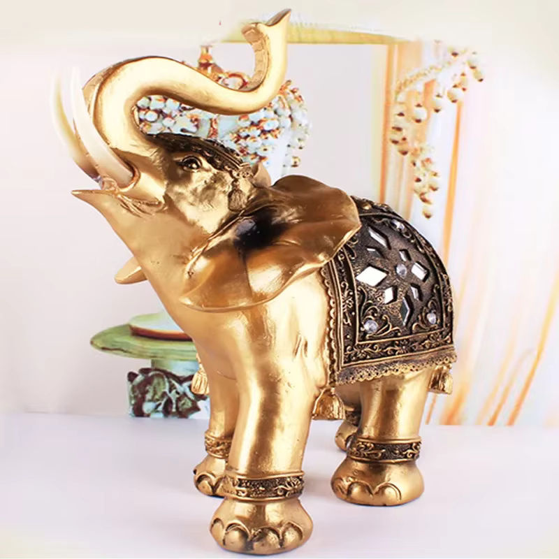 Elegante Elefanten-Statue aus Kunstharz in Gold für dein Feng Shui Glück und Wohlstand - Bild 3
